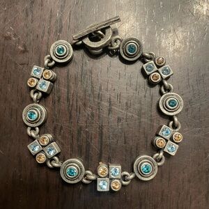 Designer M4M Silver Tone Blue Brown Swarovski Crystal X O Toggle Bracelet